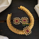 Centre Stone Coin Choker Short Neckpiece -Red-G7793